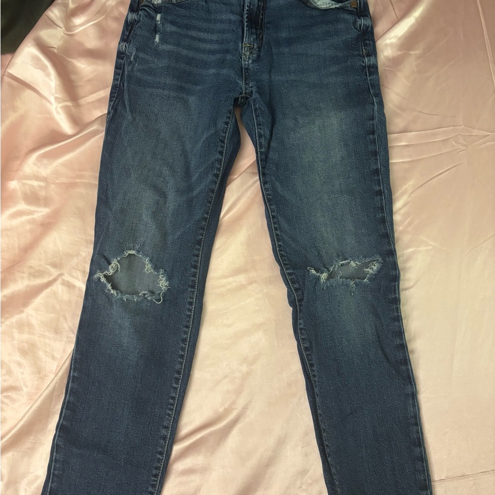 GAP Women's Skinny Jeans in Dark Blue with Knee Rips